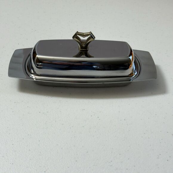 Butter Dish Tray Vintage Kromex MCM Chrome Silver w/ Cover - Picture 1 of 7